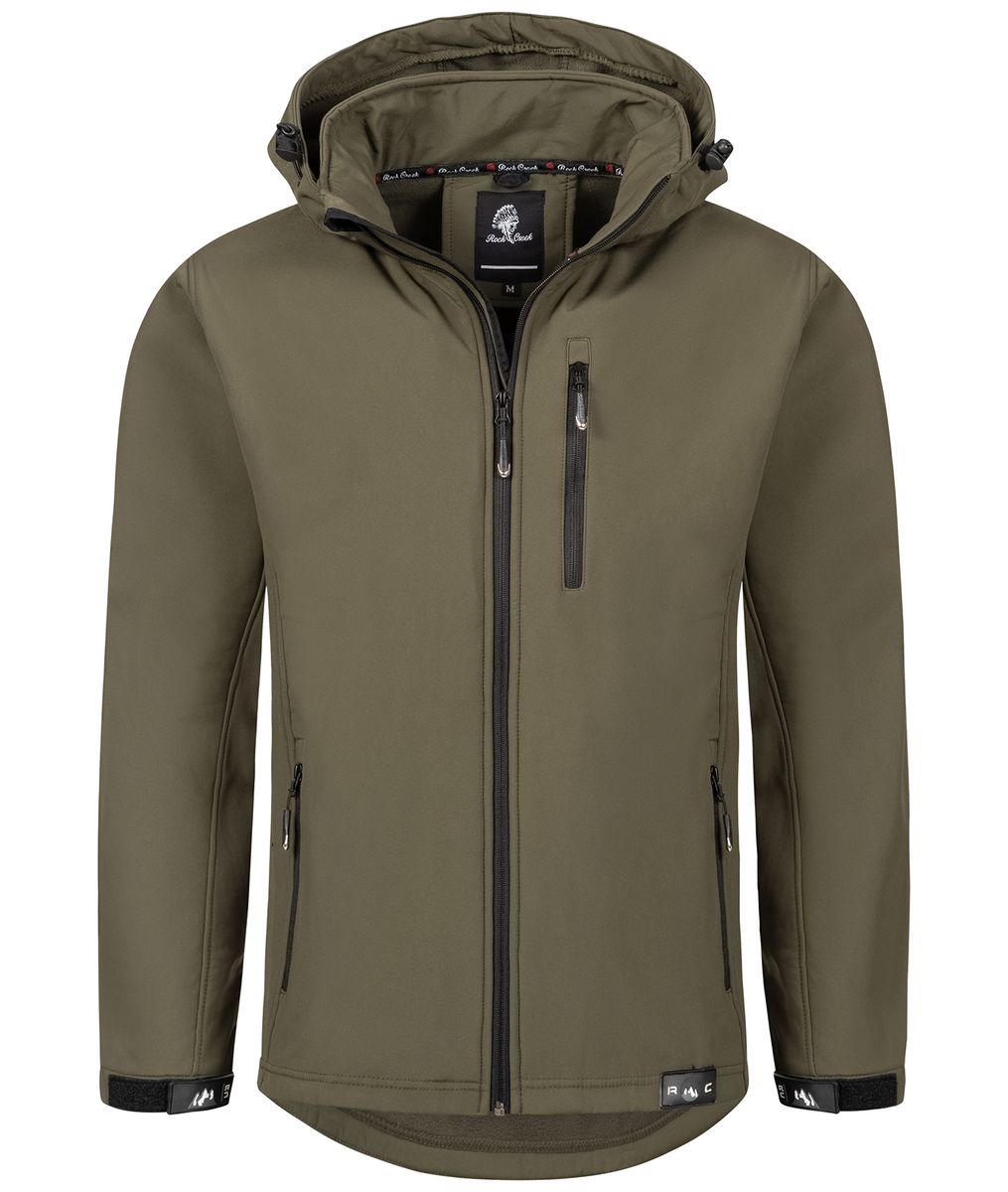 Olivgrüne Kapuzen-Softshelljacke