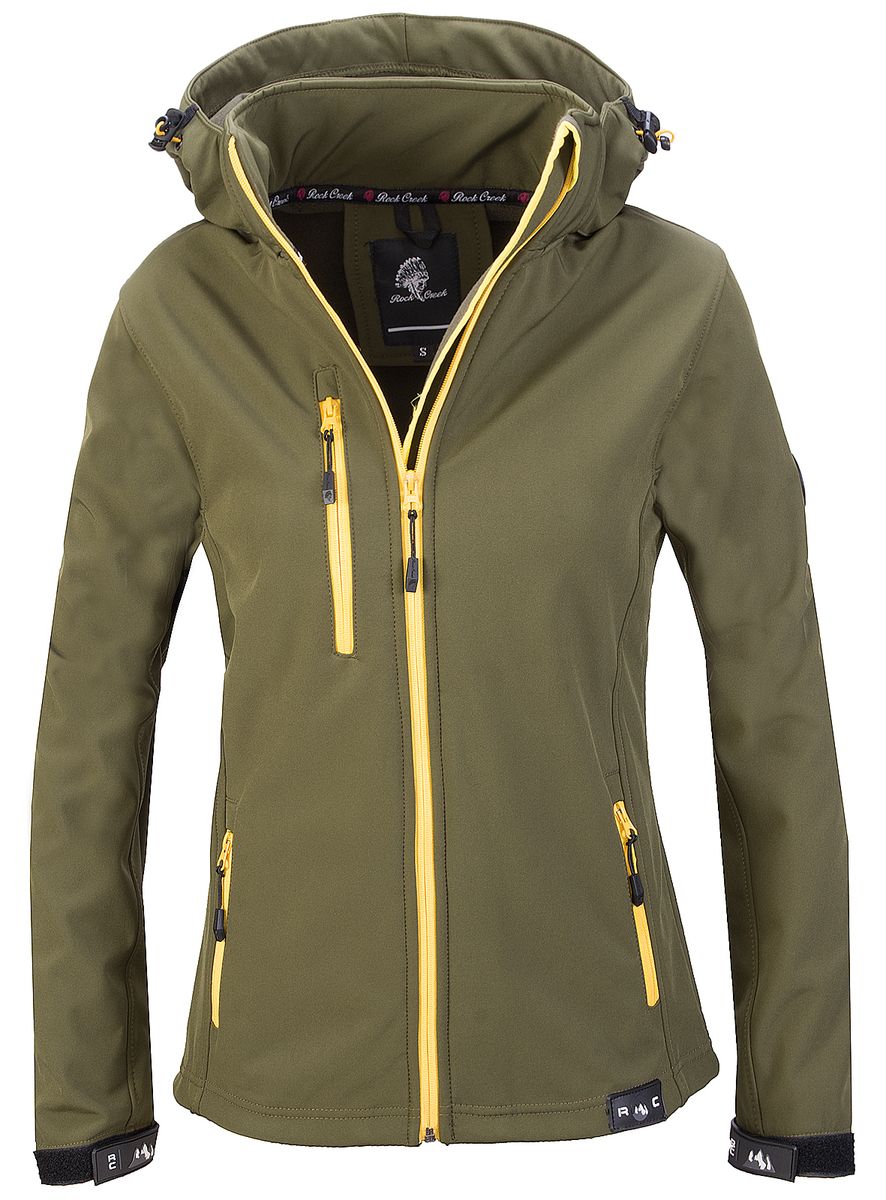Olivgrüne Kapuzen-Softshelljacke