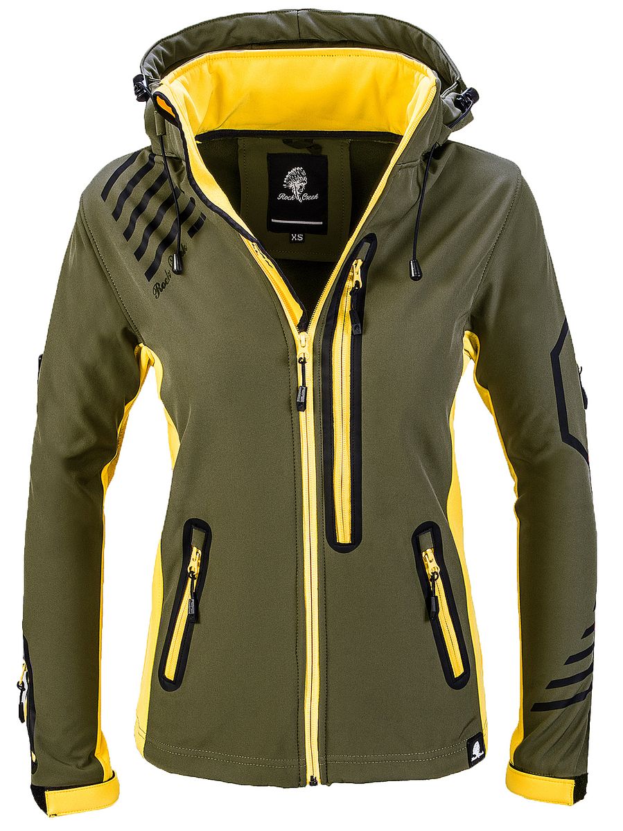 Olivgrüne Kapuzen-Softshelljacke