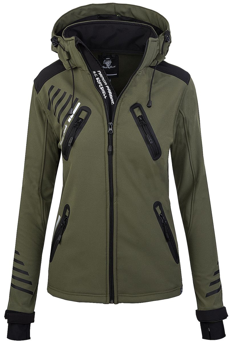 Olivgrüne Kapuzen-Softshelljacke