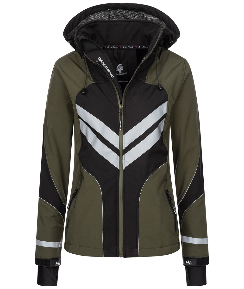 Olivgrüne Kapuzen-Softshelljacke