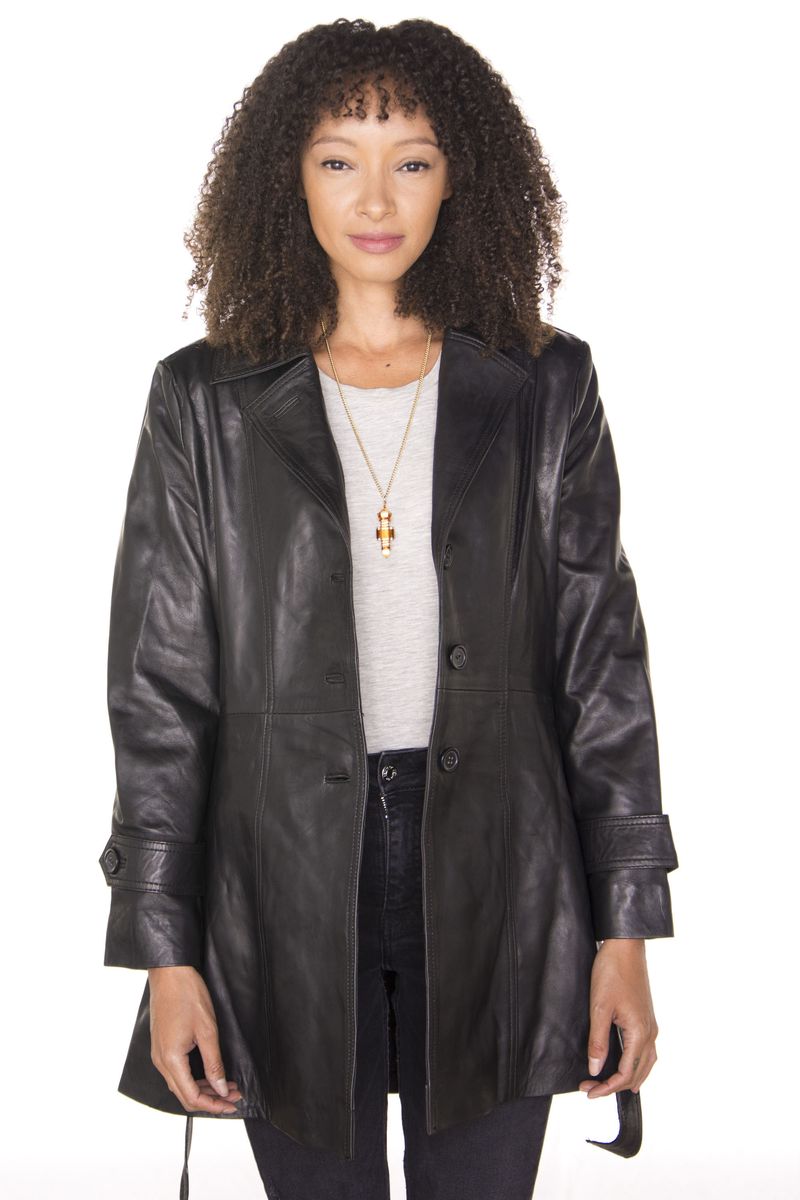 Eleganter Leder-Trenchcoat in 3/4-Länge