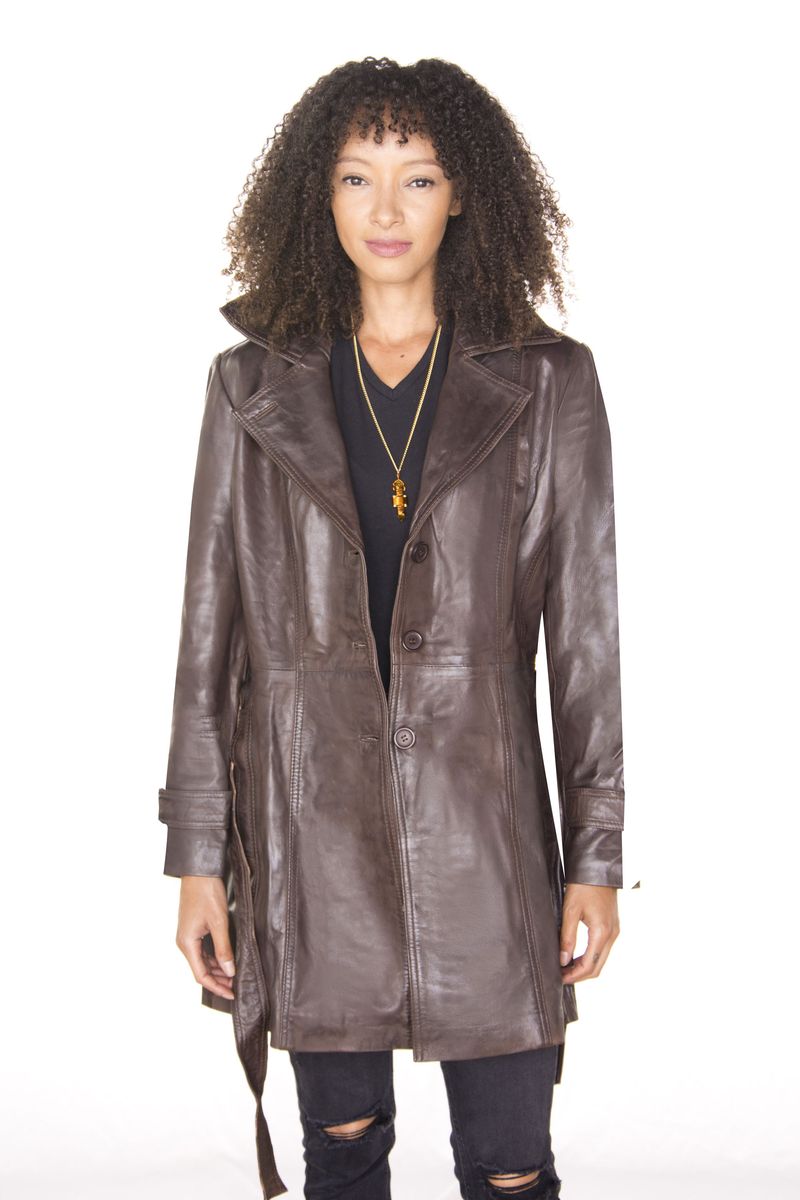 Eleganter Leder-Trenchcoat in 3/4-Länge