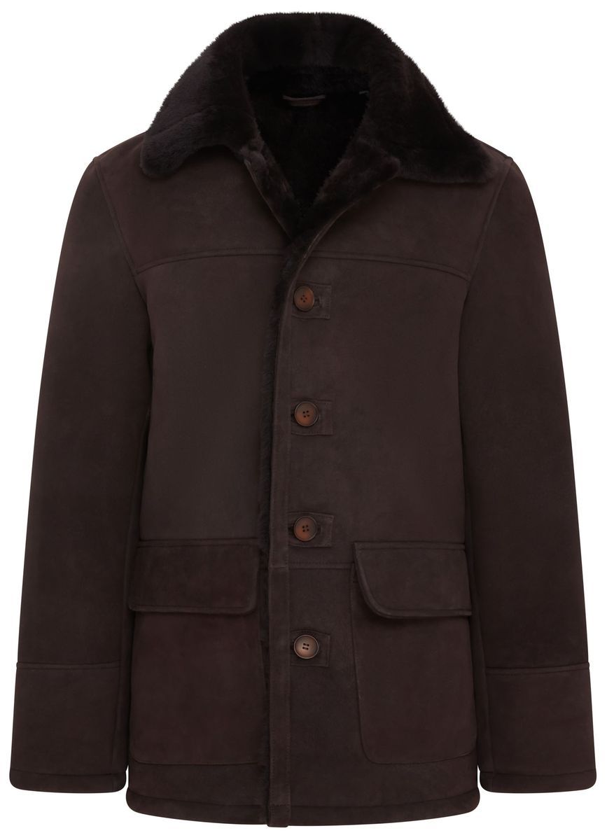 Herren brauner Shearling Schaffellmantel