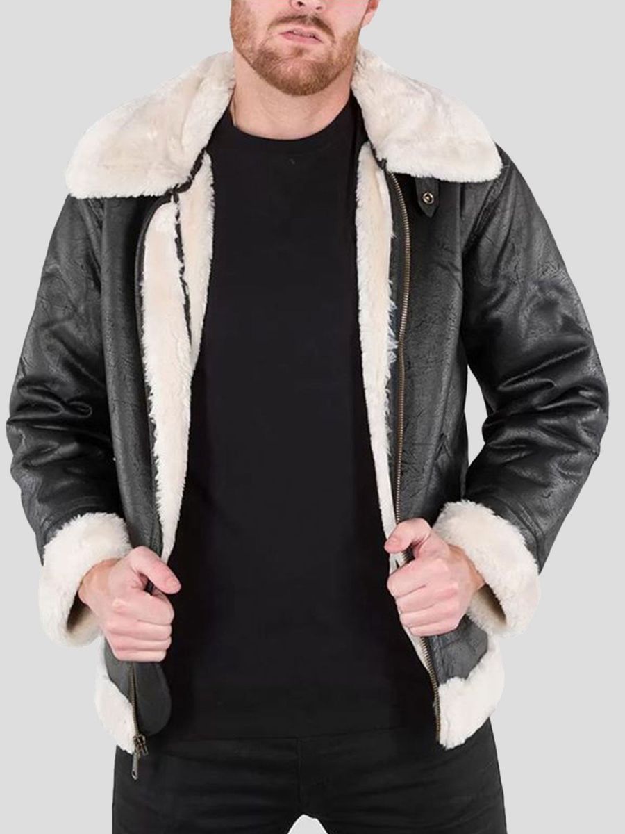 Fliegerjacke aus Kunstleder mit Fellbesatz