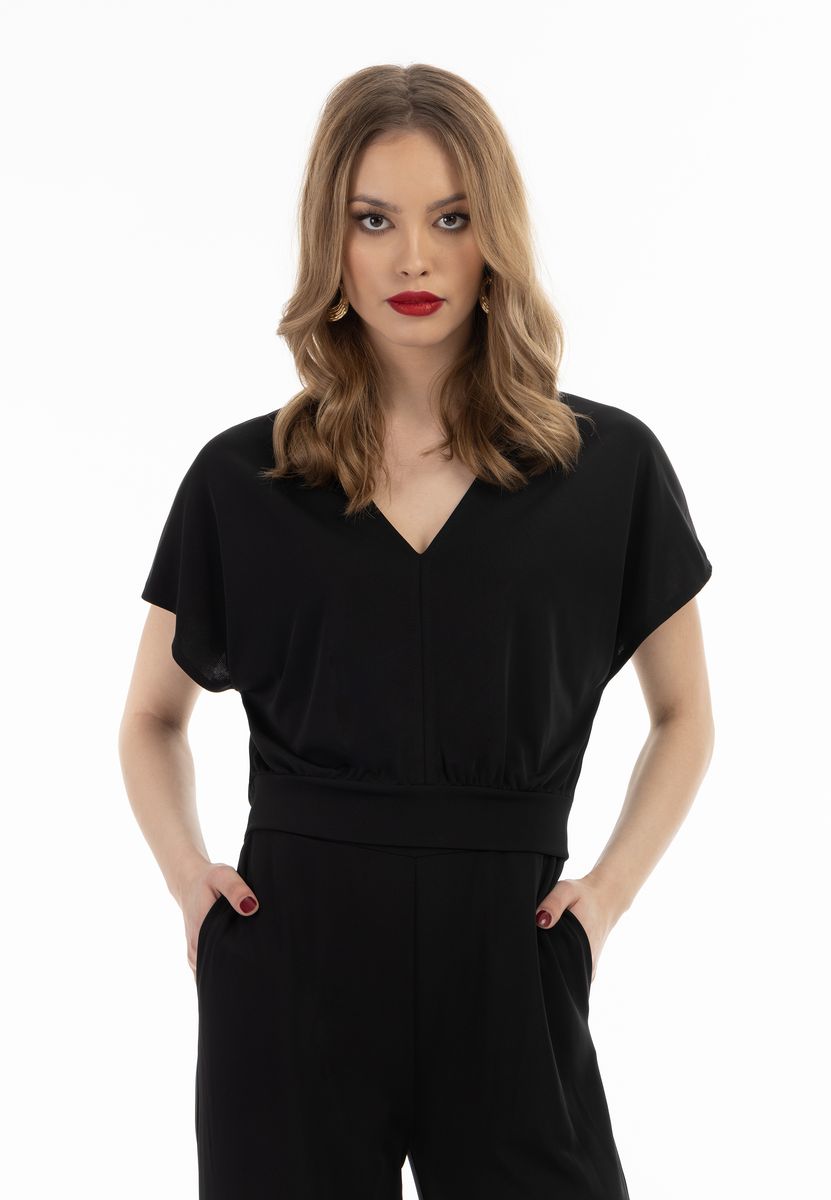 Kurzbluse mit V-Ausschnitt und Schmetterlingsärmeln