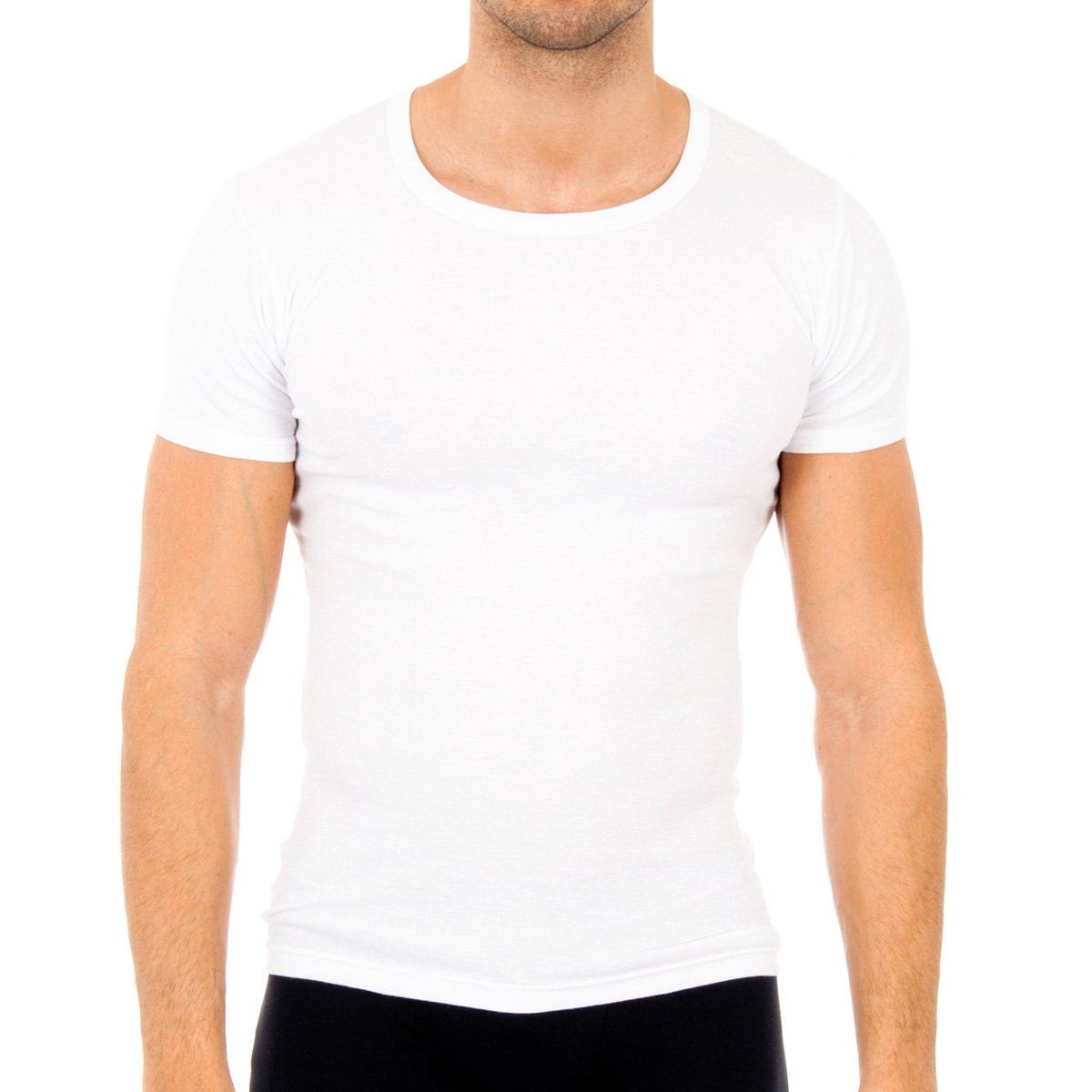 Herren Enganliegendes Geripptes T-Shirt mit Rundhalsausschnitt