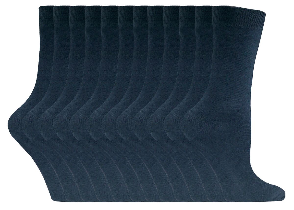 Einfarbige Damensocken mit hohem Baumwollanteil | 12 Paar Multipack | Socken-Snob | Dünne, bequeme, farbenfrohe Crew-Söckchen für Damen, Marineblau