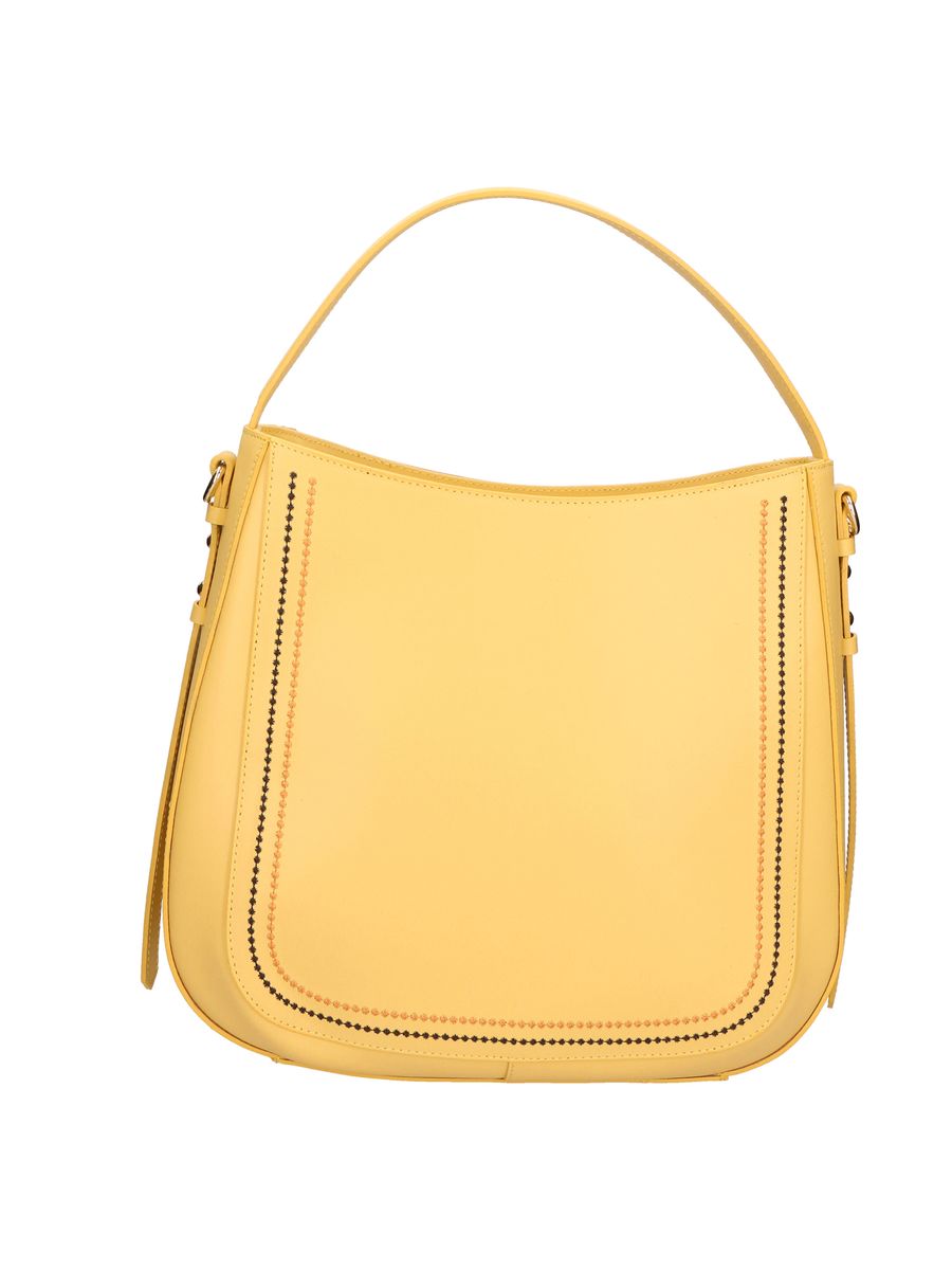 Gelbe Hobo-Tasche aus Leder mit Ziernähten