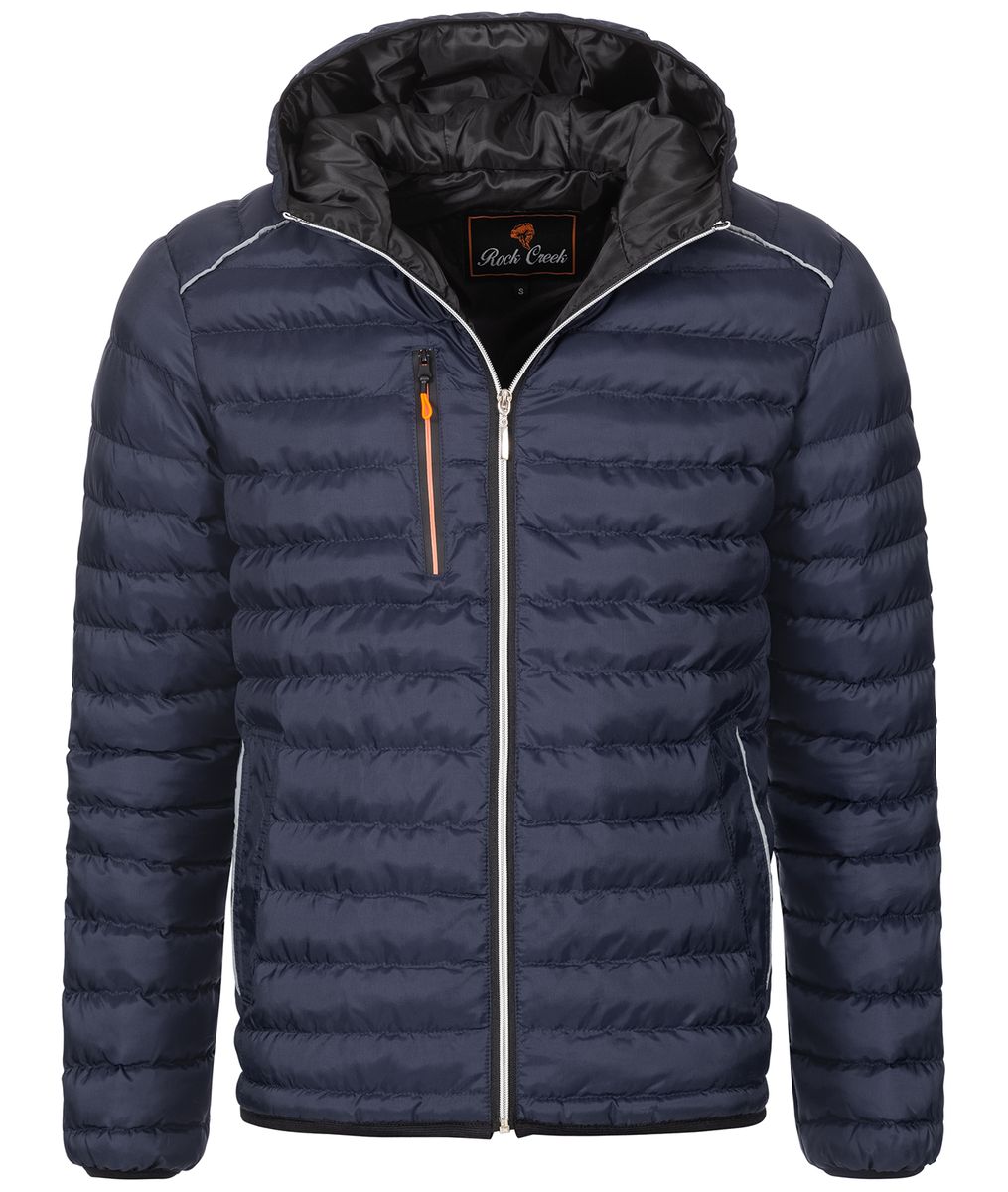 Marineblaue leichte Steppjacke mit Kapuze