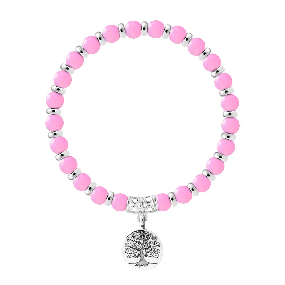 Perlenarmband Lebensbaum mit rosa Achat