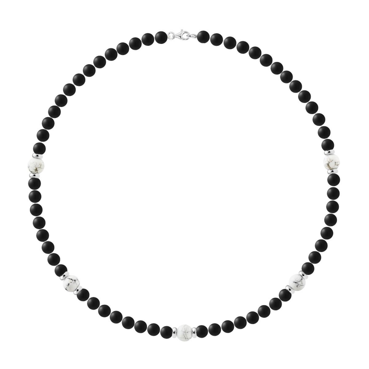 Halskette mit schwarzen Achat-Howlith-Perlen