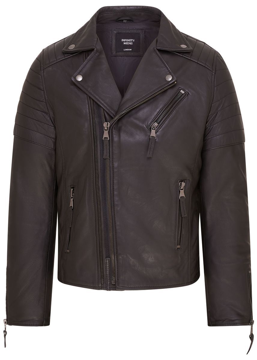 Dunkelbraune Brando-Leder-Bikerjacke für Herren