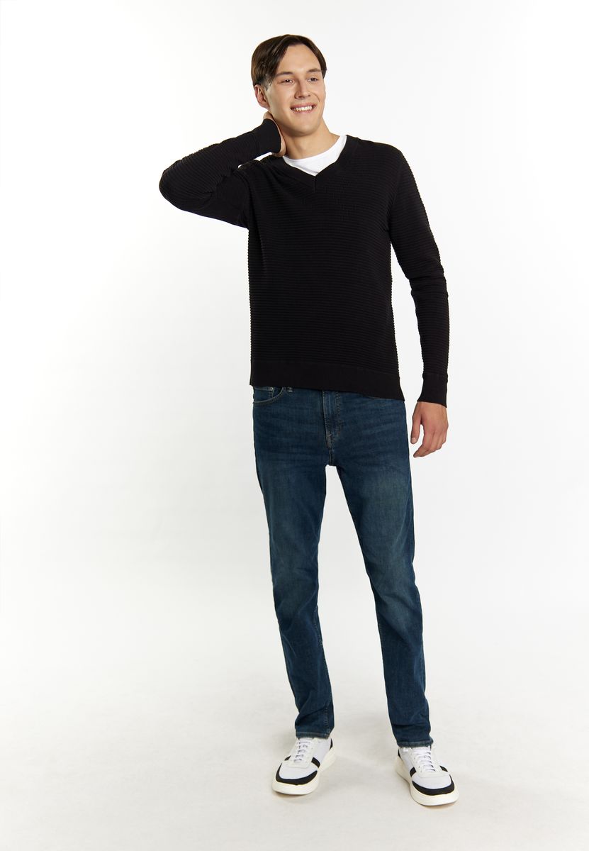 Strukturierter V-Ausschnitt Pullover aus Baumwolle