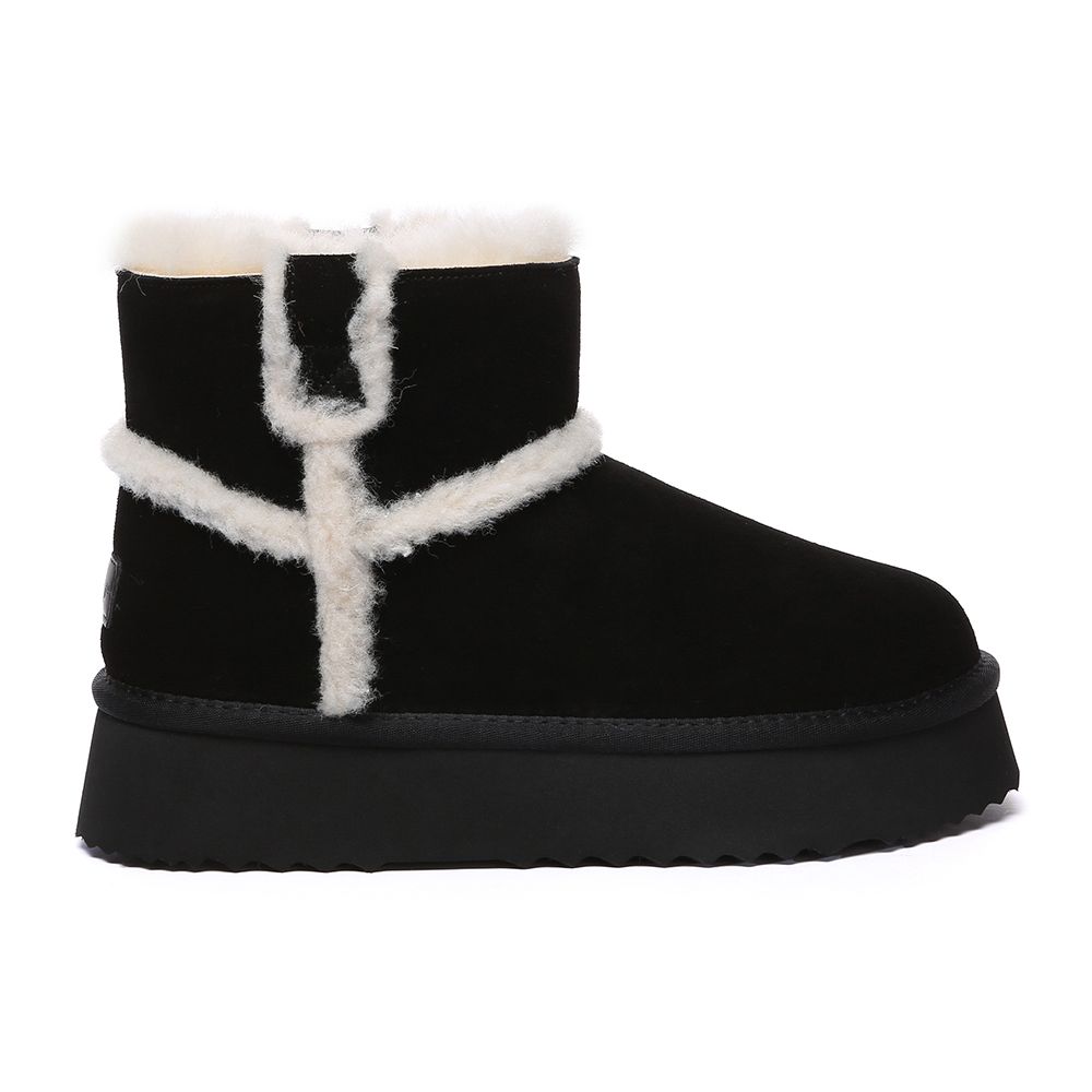 Damen Plateau Kurzstiefel mit Shearling-Akzent