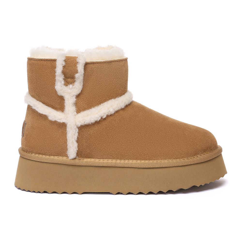 Damen Plateau Kurzstiefel mit Shearling-Akzent