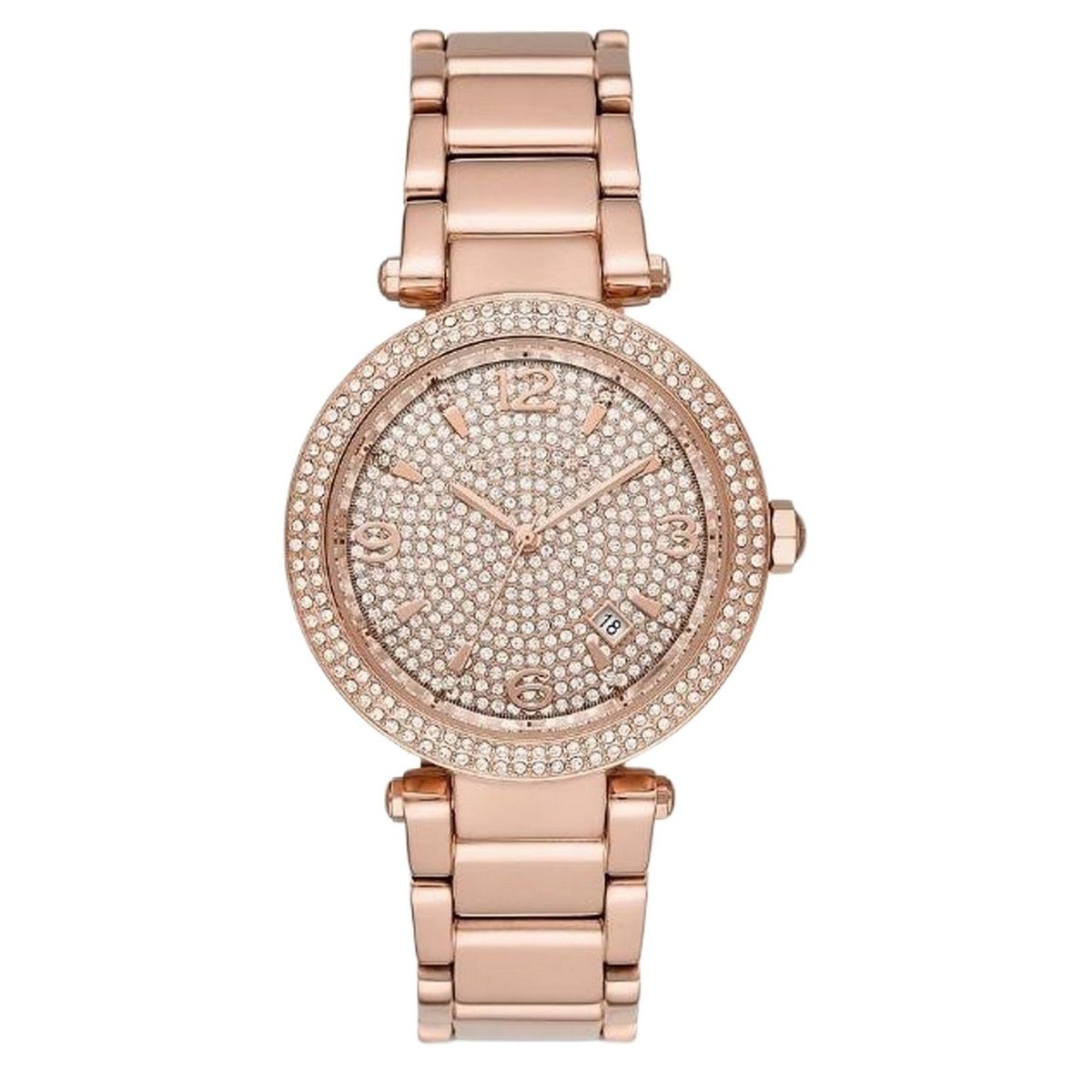Roségoldene Uhr mit Strasssteinen