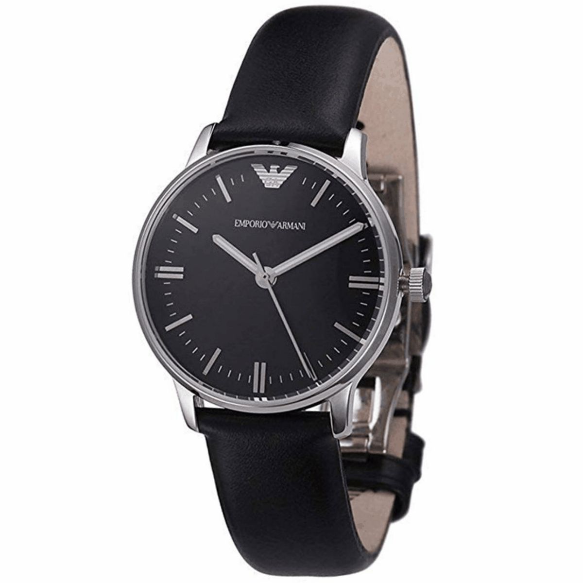 Klassische Uhr mit schwarzem Lederarmband
