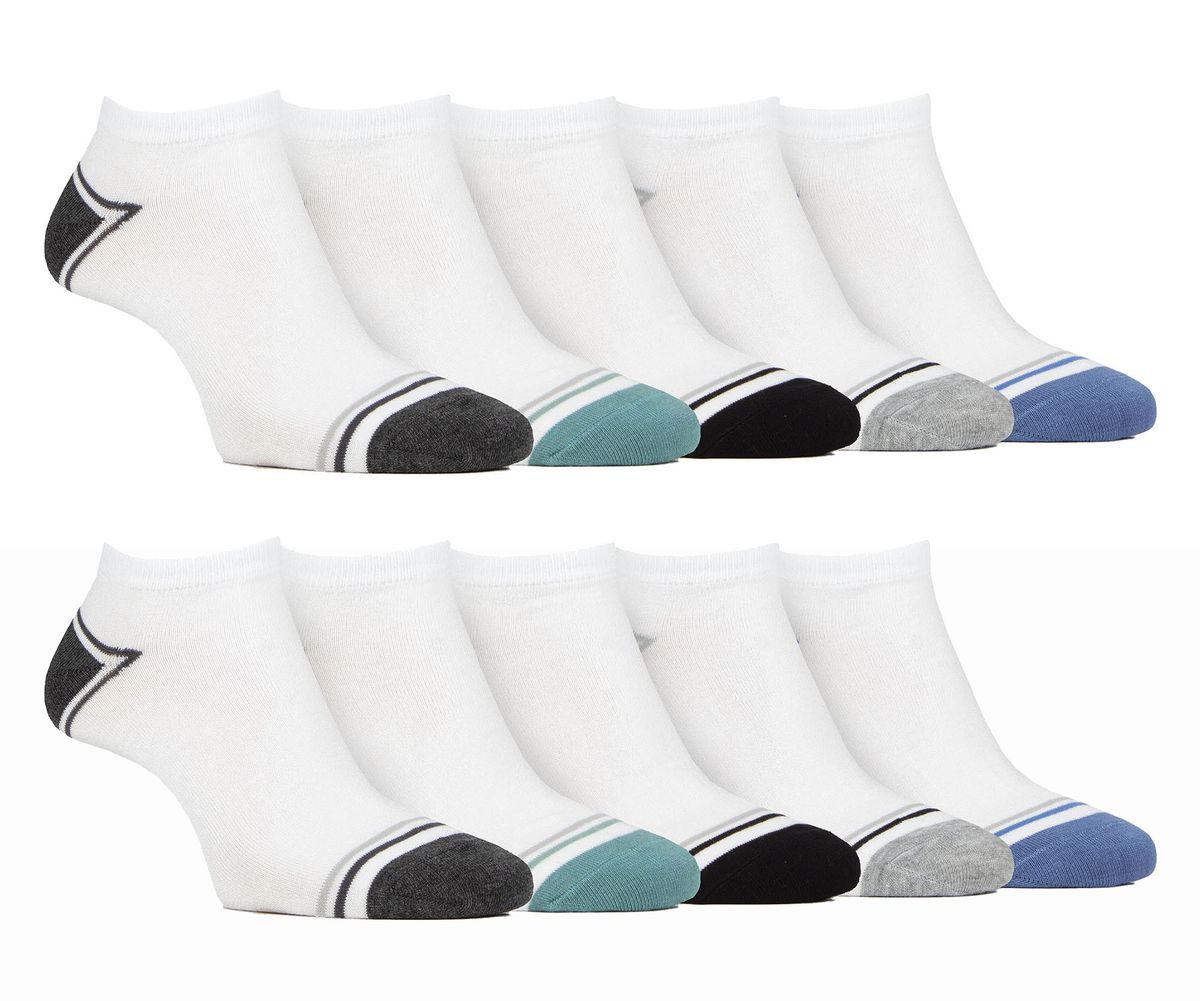 10 Paar Herren Bambus-Trainersocken | Farah | Gestreifte gepolsterte Knöchelsocken - Weiß