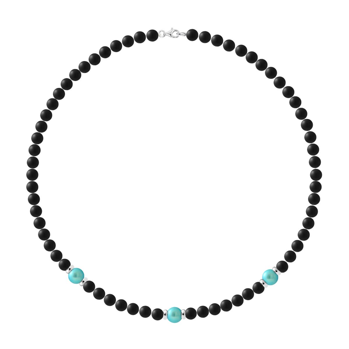 Halskette Sterling Silber mit Onyx Perlen