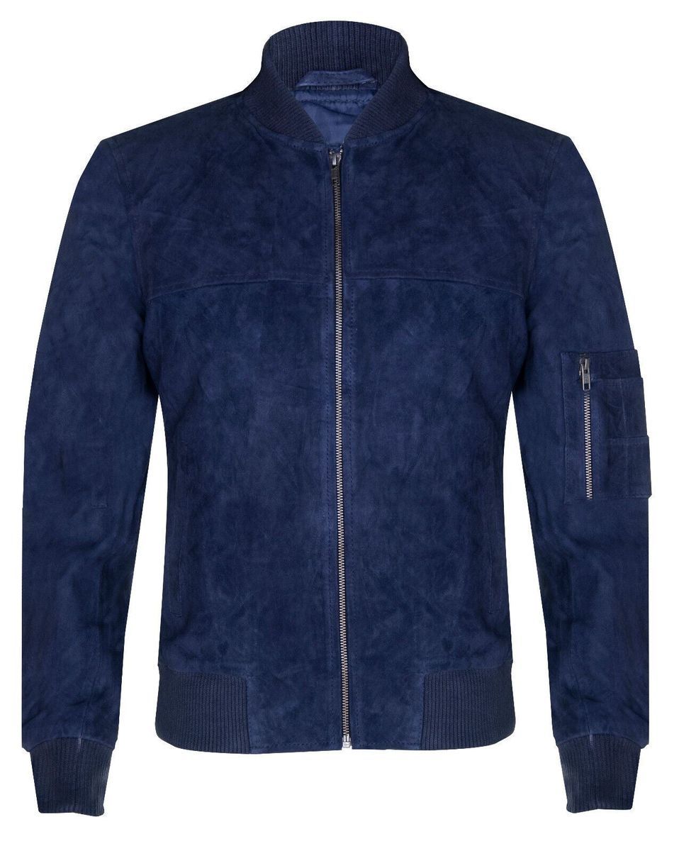 Wildleder Bomberjacke mit Rippstrick