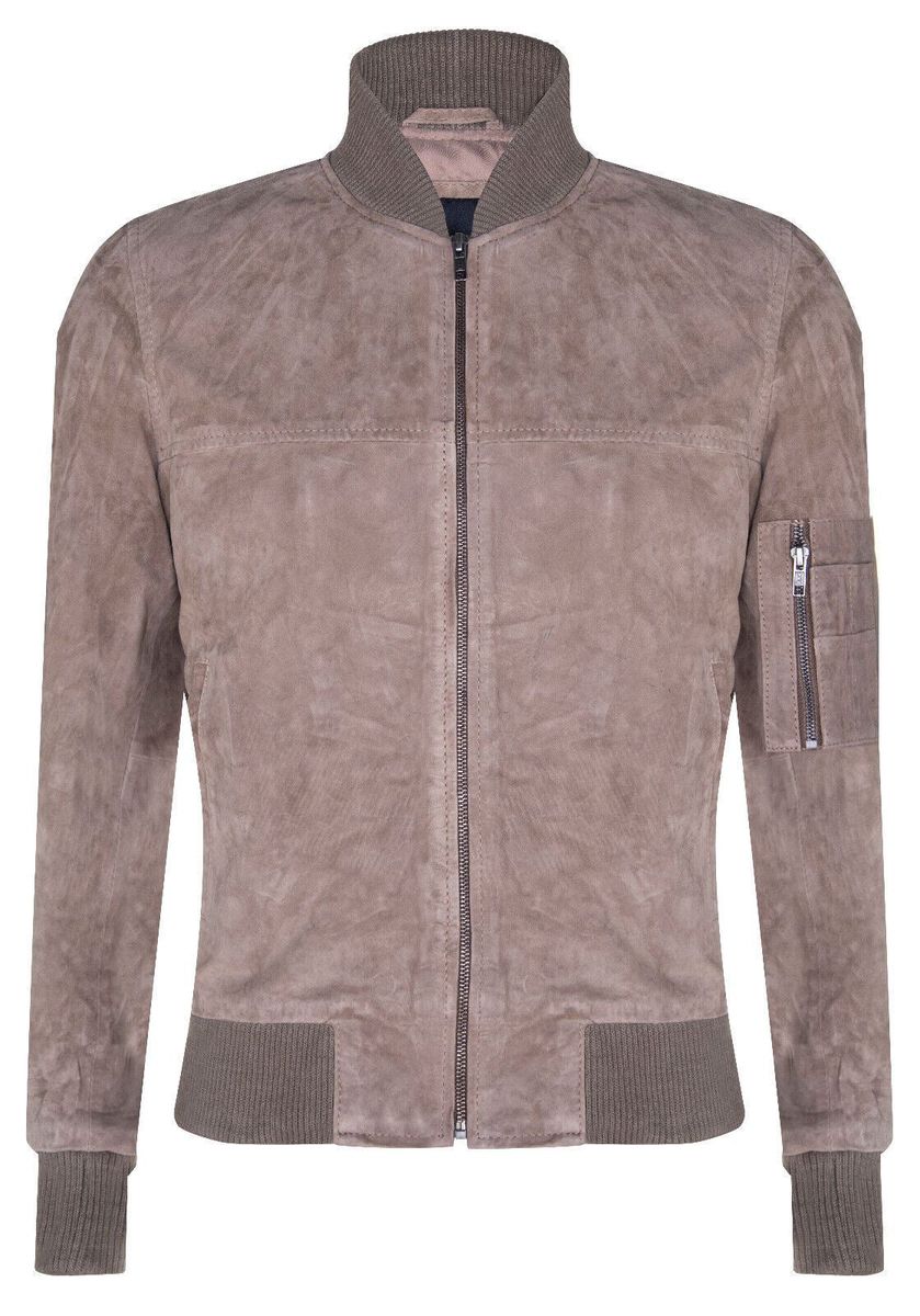 Wildleder Bomberjacke mit Rippstrick