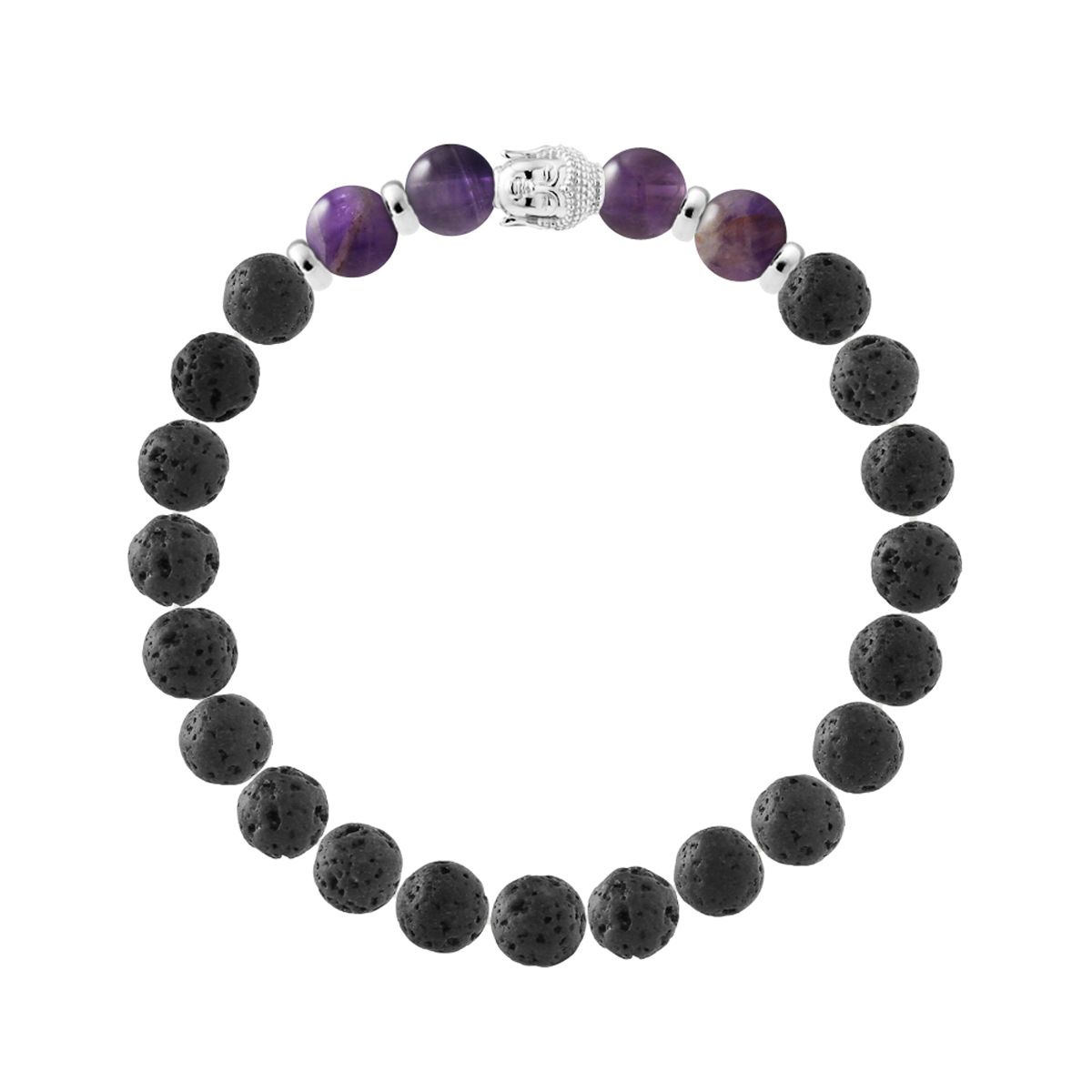 Lava-Stein und Amethyst Buddha Armband
