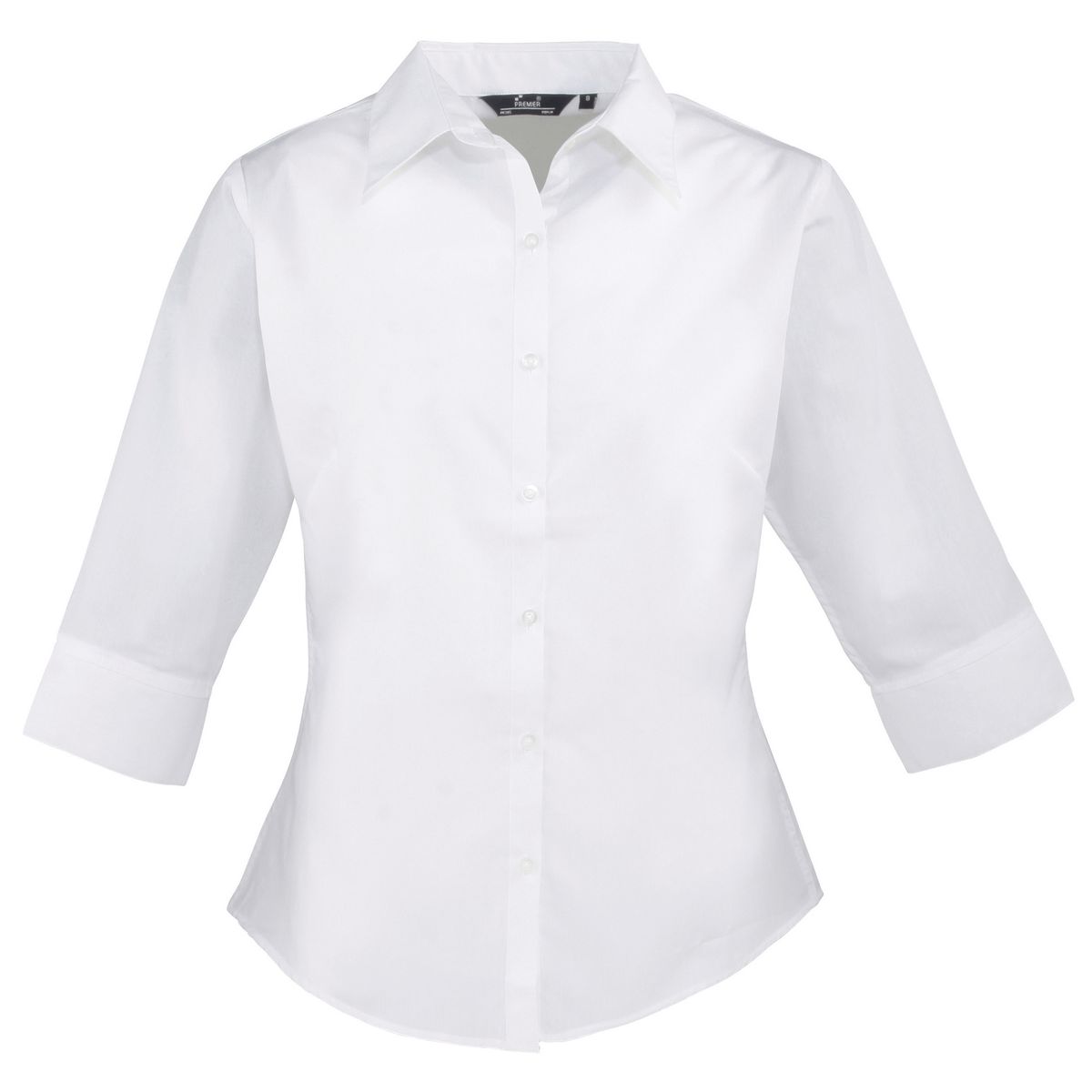 Premier Popeline Bluse / Arbeitshemd, 3/4 Arm (Weiß)