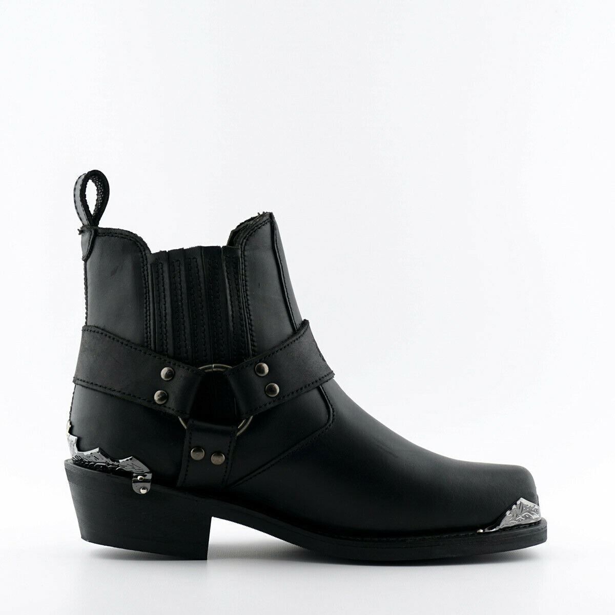 Schwarze Leder-Harness Bikerstiefeletten
