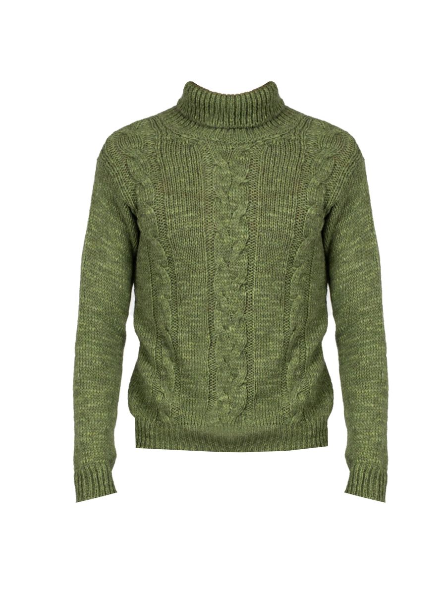 Grüner Zopfmuster-Rollkragenpullover