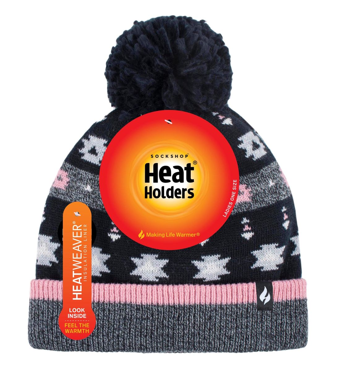 Gemusterte Strickmütze mit Bommel