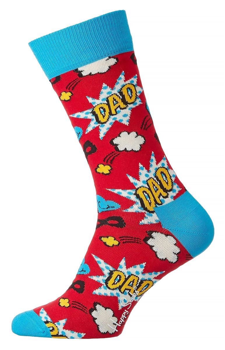 Neuheit Väter Socken | Glückliche Socken | Lustige rote blaue Socken mit verstärktem Fersen- und Zehenbereich | Vatertagsgeschenk - Rot