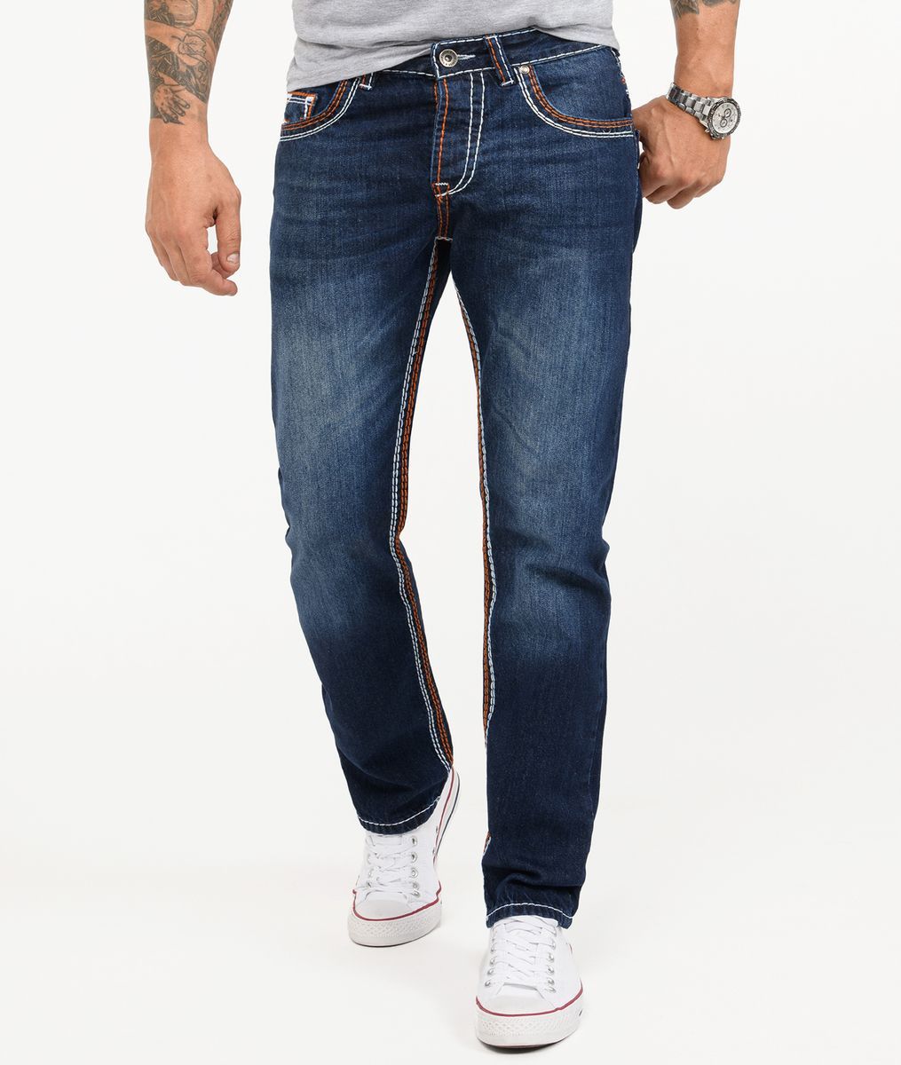 Jeans mit geradem Bein in dunkler Waschung