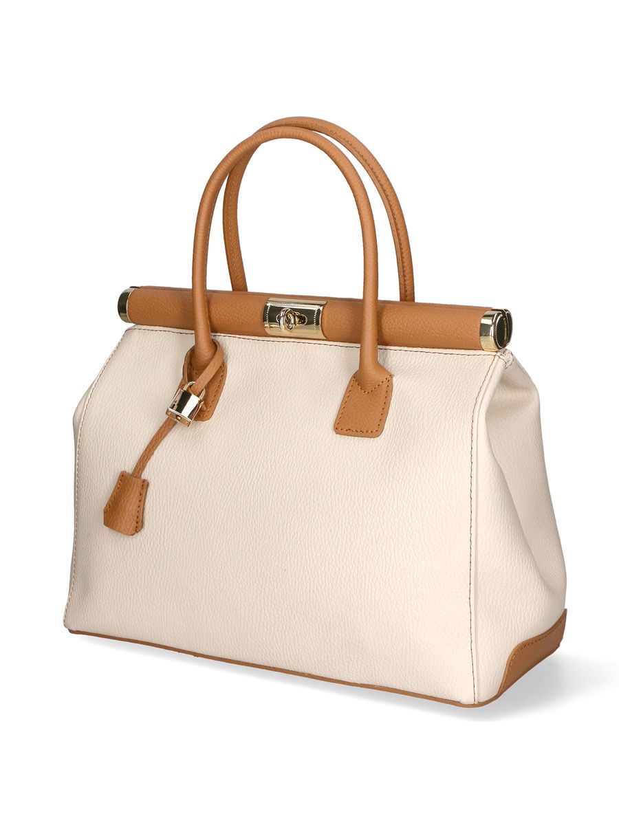 Elegante zweifarbige Lederhandtasche mit Griff