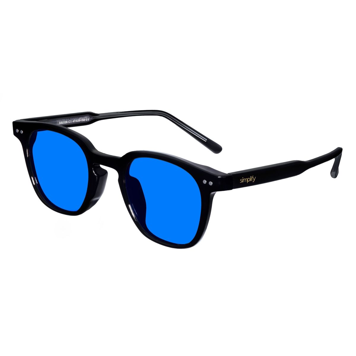 Sonnenbrille mit quadratischem Rahmen und blauen Gläsern