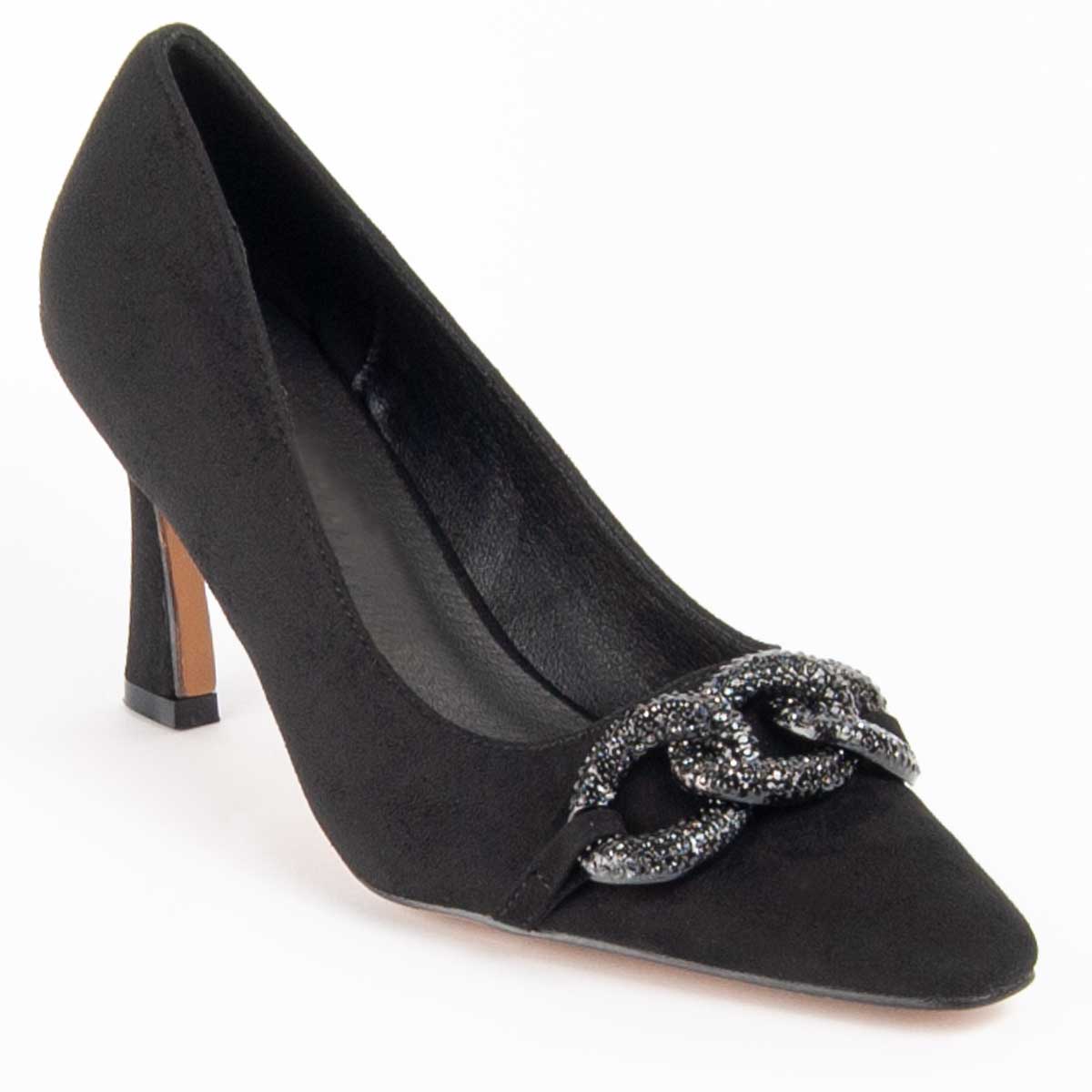 Spitze Pumps mit Kristallkette