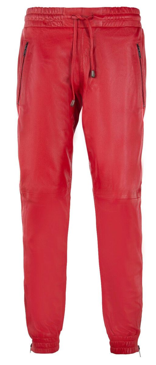 Herren-Lederjogginghose mit Reißverschlussdetails
