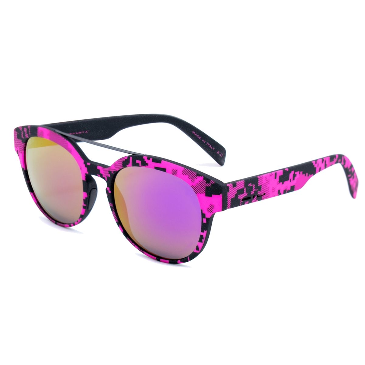 Gemusterte Sonnenbrille mit runden Gläsern