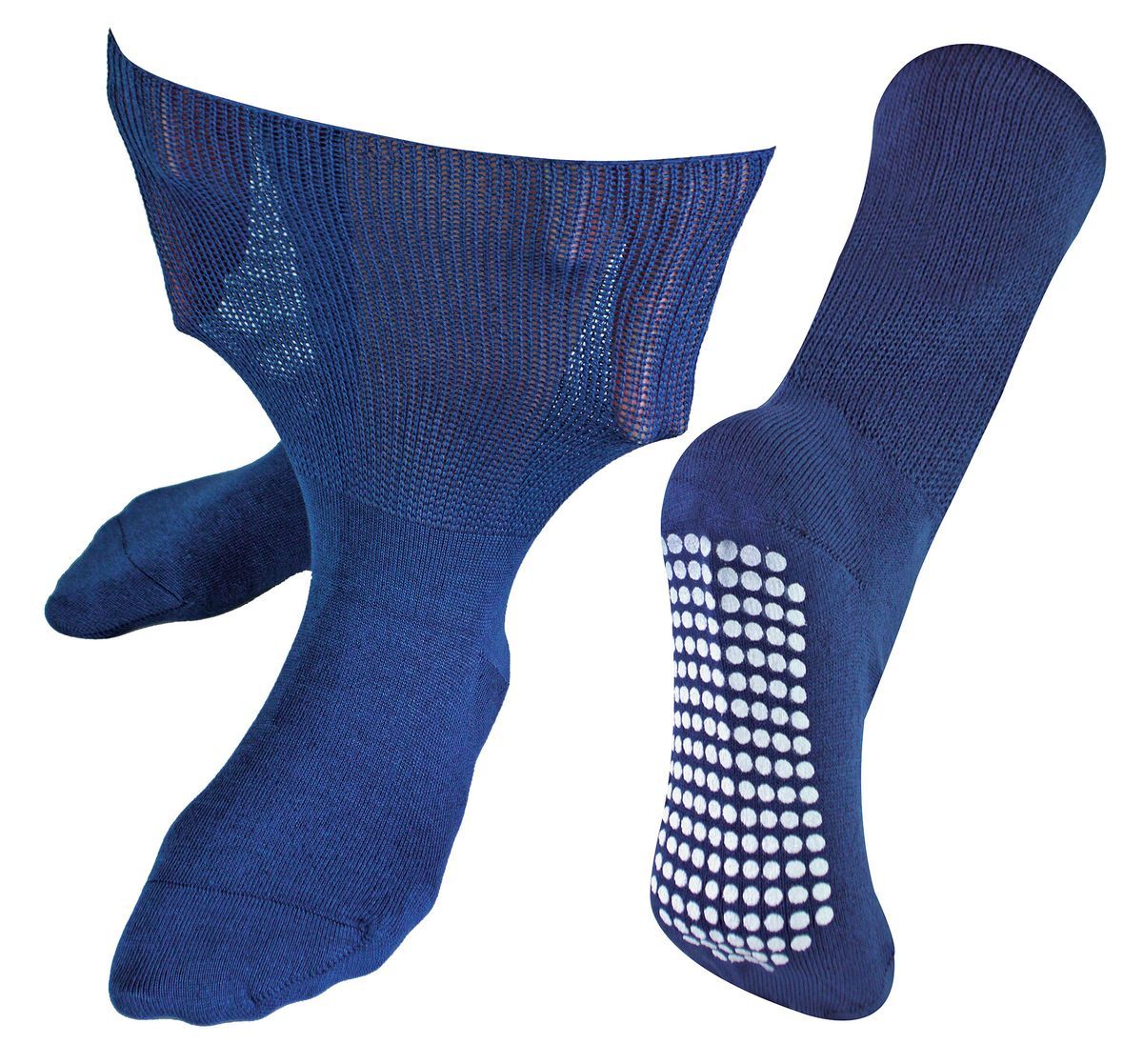 Extra breite Ödemsocken mit rutschfesten Griffen | Dr.Socks | Herren & Damen | Bambus Pantoffelsocken mit Grippern für geschwollene Beine Knöchel & Füße - Navy