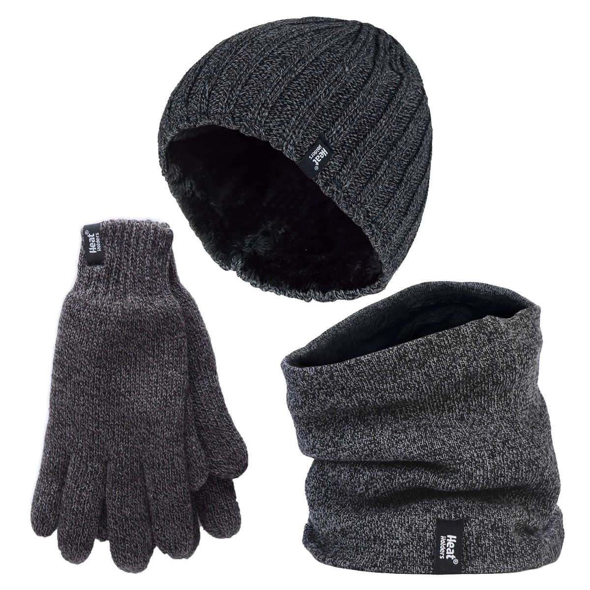 Herren Mütze, Halswärmer & Handschuhe Set | Wärmehalter | Winter gestricktes warmes Accessoires Set - Grau