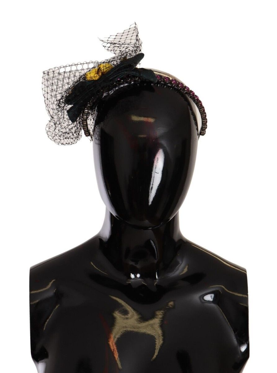 Dolce & Gabbana Silver Tiara Crystals Fruits Black Mesh Diadem Women's Bandband