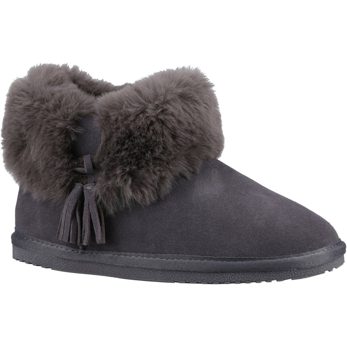 Hush Puppies Ayana Wildleder und Kunstfell Damen Grau Hausschuhe