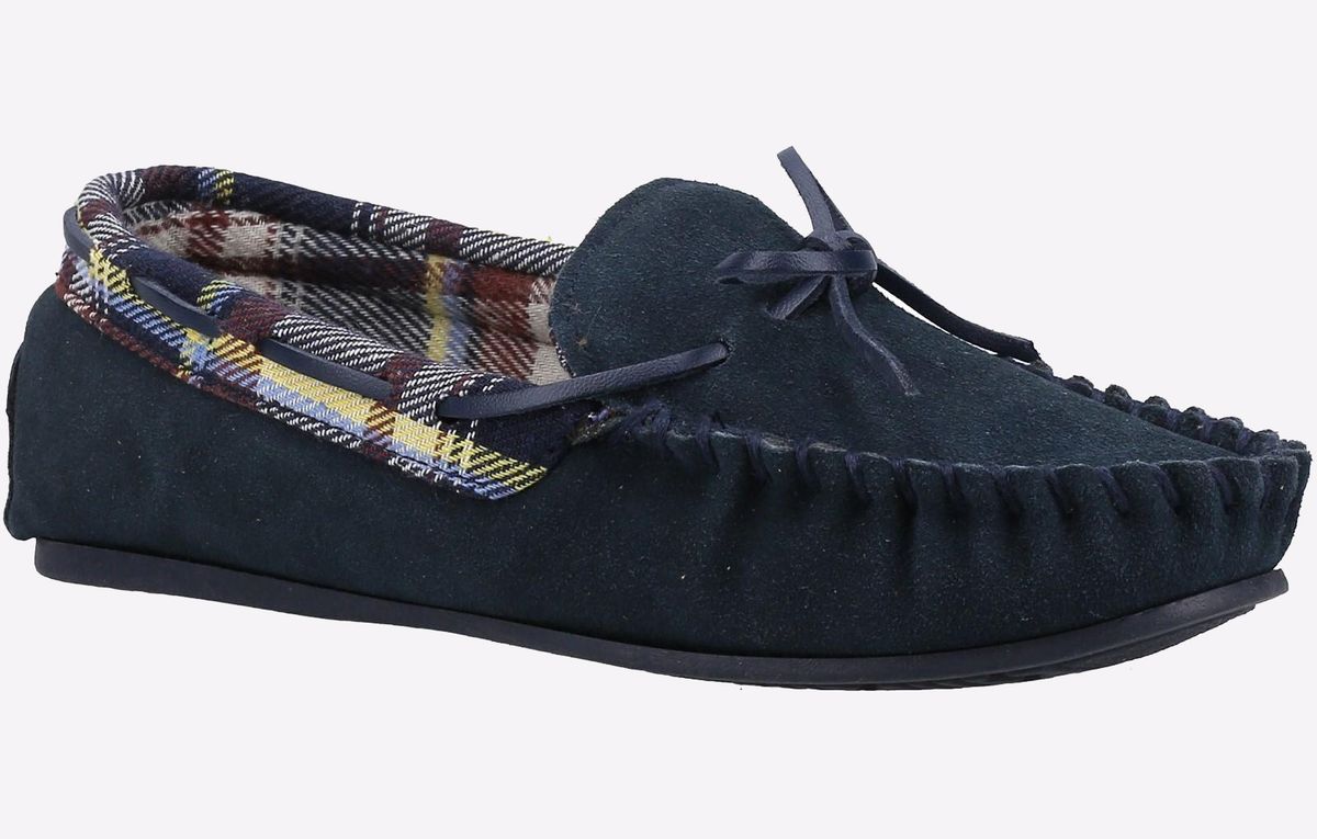 Moccasin-Hausschuhe aus Wildleder mit Karomuster