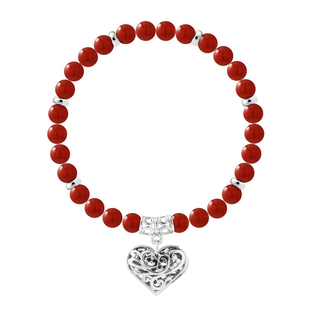 Rotes Perlenarmband mit Herzanhänger