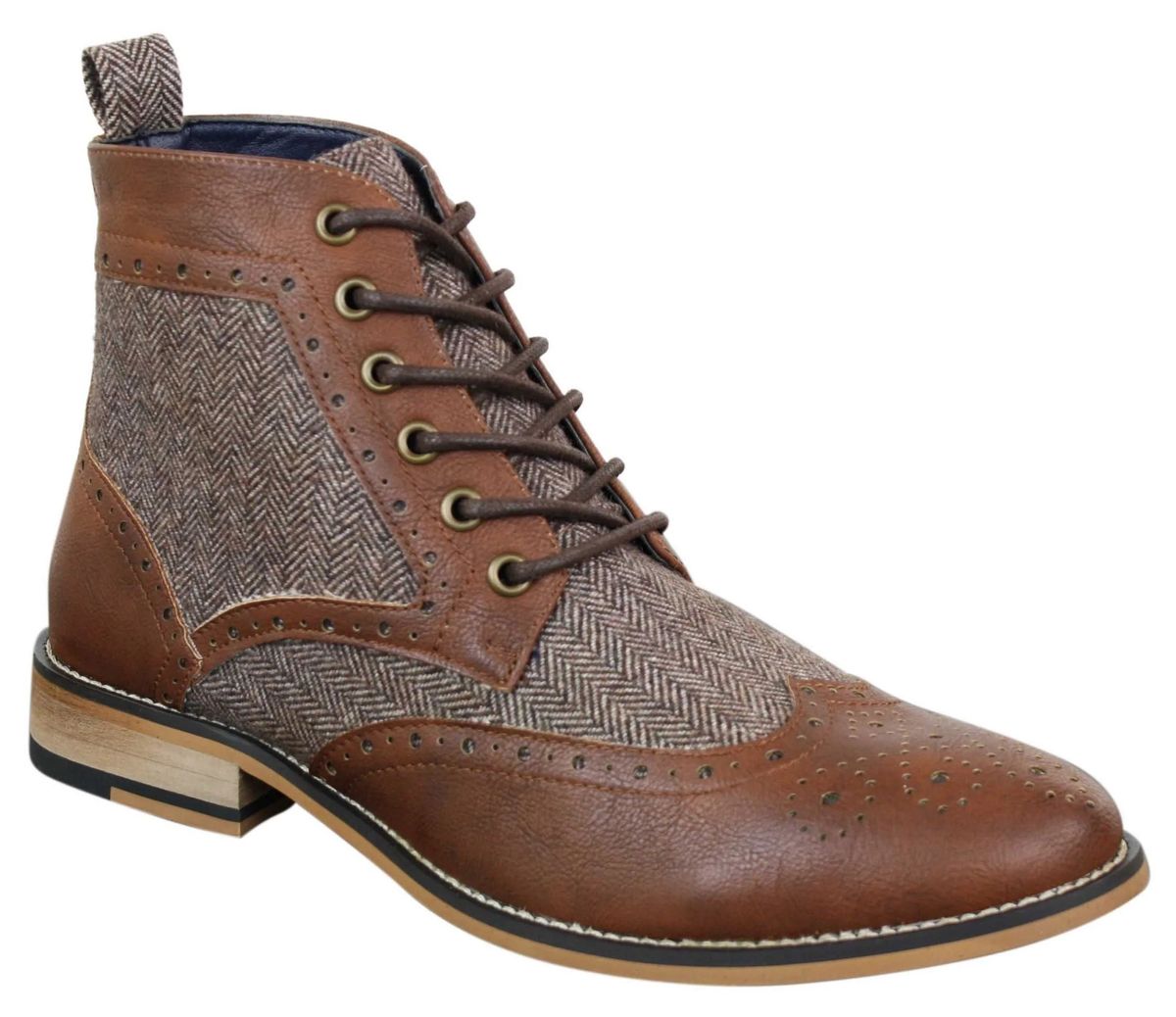 Brogue-Stiefeletten mit Tweed-Einsatz