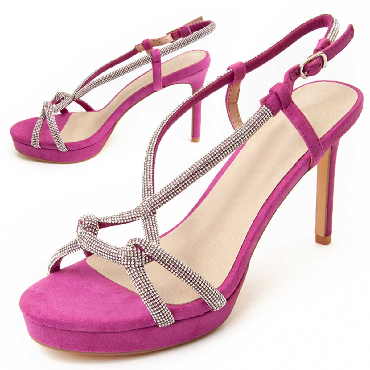 Fuchsia Plateau Sandalette mit Strass