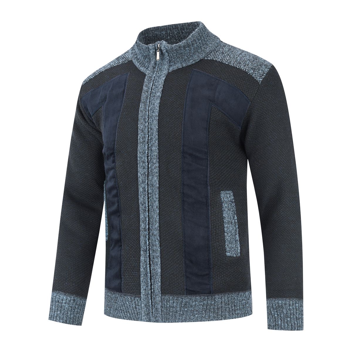 Strickjacke mit Reißverschluss und Stehkragen