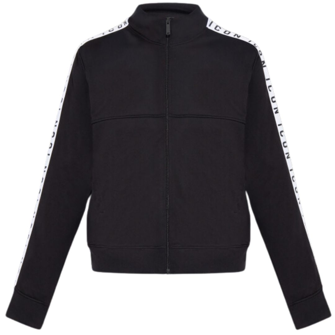 Schwarze Trainingsjacke mit Reißverschluss und Streifen