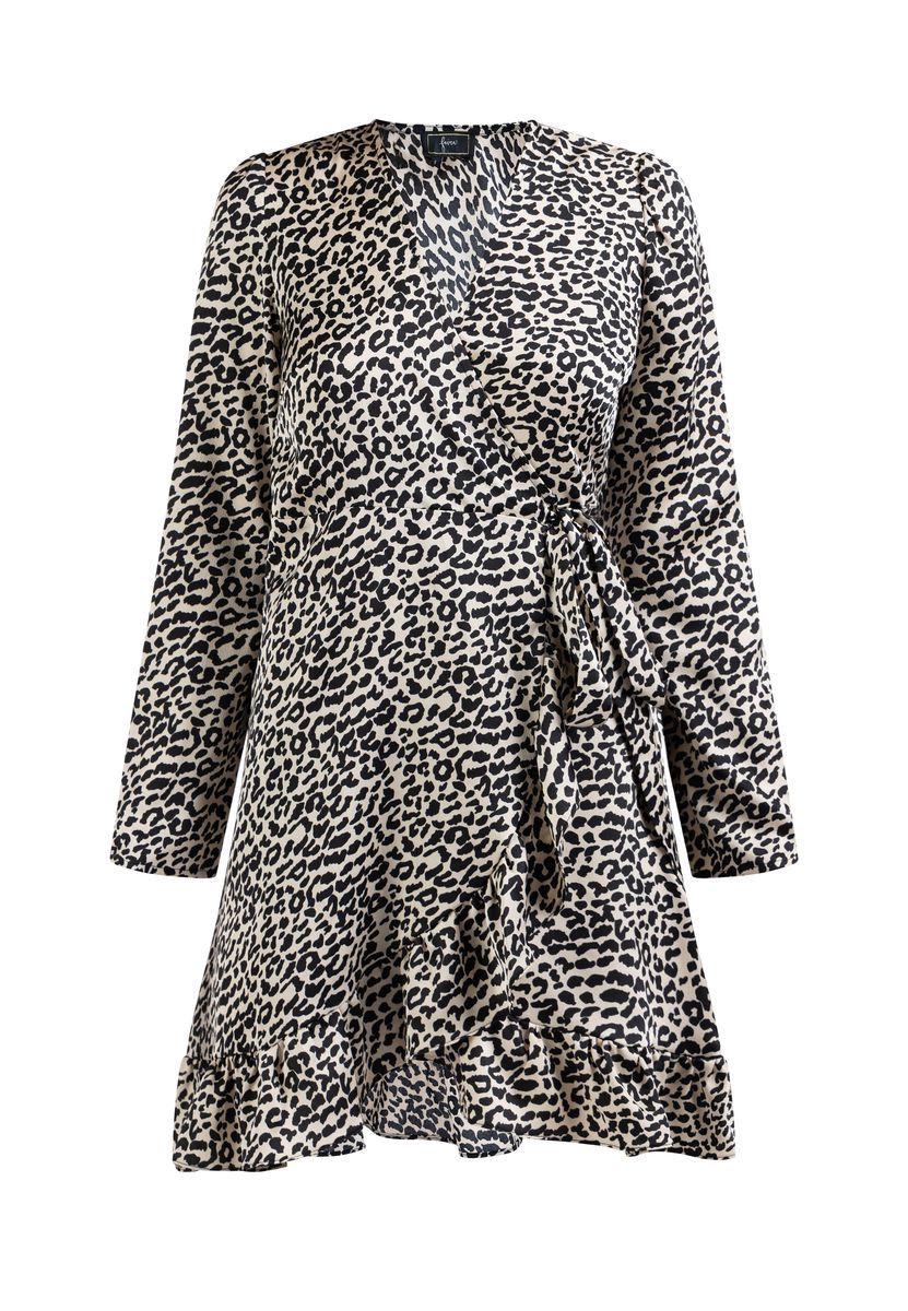 Leopardenmuster Wickelkleid mit langen Ärmeln