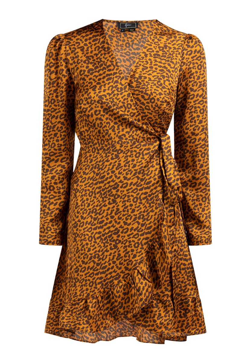 Leopardenmuster Wickelkleid mit langen Ärmeln